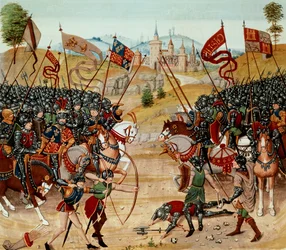 Fr 2643 f.312v Batalla de Nájera, 1367, de la Crónica de Froissart